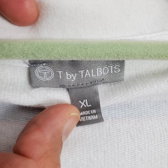 T by Talbots Striped Quarter Zip Pullover Sz XL Coastal Grandmother Preppy - Picture 6 of 9
